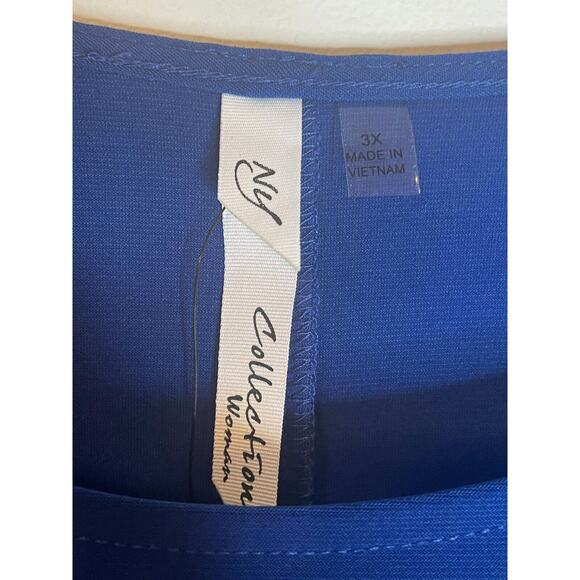 NY Collection Womens Stretch Round Neck Necklace Top Flutter Sleeve Size 3X Blue - Picture 4 of 7